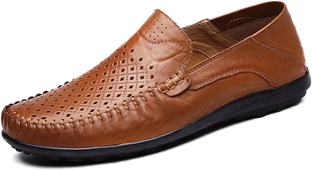 LOUECHY Men's Leather Slip-On Loafer Lightweight Driving Shoes Casual Moccasin Slipper