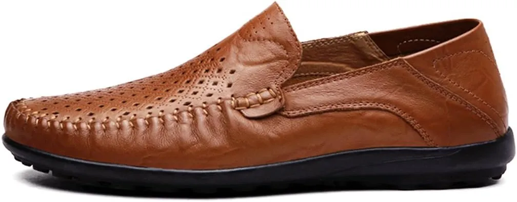 LOUECHY Men's Leather Slip-On Loafer Lightweight Driving Shoes Casual Moccasin Slipper