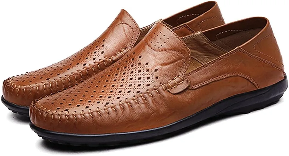 LOUECHY Men's Leather Slip-On Loafer Lightweight Driving Shoes Casual Moccasin Slipper