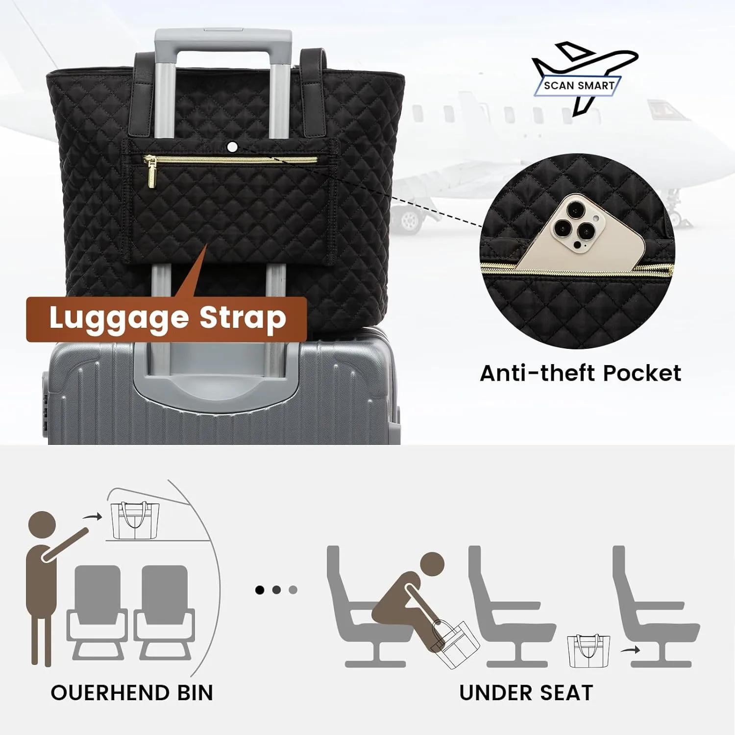 LOVEVOOK Laptop Bag for Women 15.6 inch,Diamond Quilted Work Tote Bags Womens Laptop Computer Shoulder Bags,Stylish Travel Tote Bags Laptop Purse Briefcase Handbag with Clutch Purse,Brown-Black-White