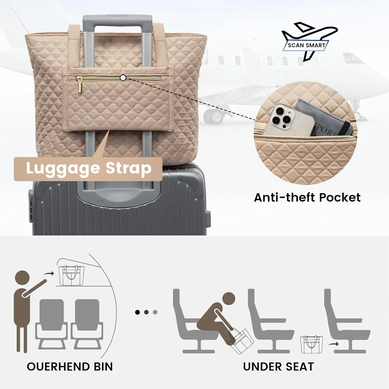 LOVEVOOK Laptop Bag for Women 15.6 inch,Diamond Quilted Work Tote Bags Womens Laptop Computer Shoulder Bags,Stylish Travel Tote Bags Laptop Purse Briefcase Handbag with Clutch Purse,Khaki