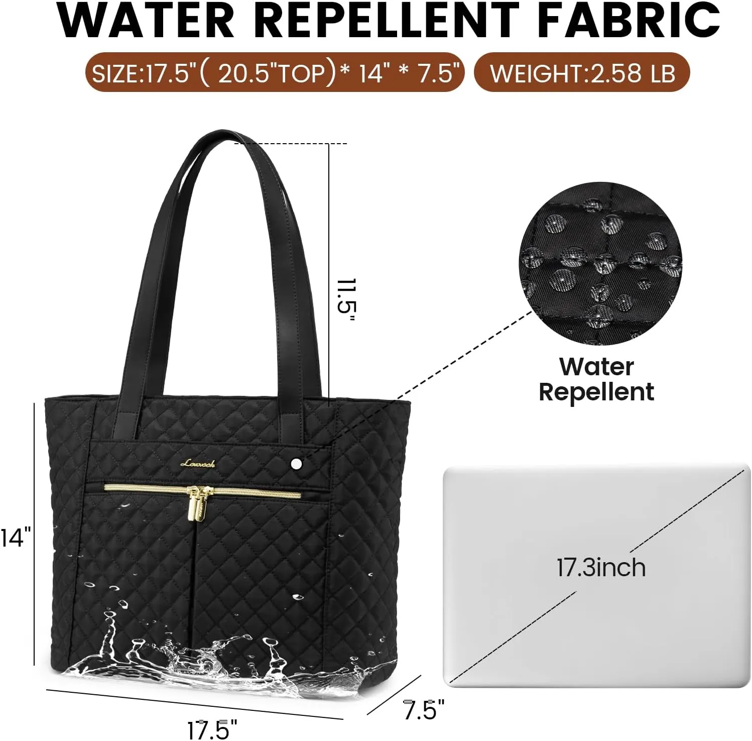 LOVEVOOK Laptop Bag for Women 17 inch,Diamond Quilted Work Tote Bags Womens Laptop Tote Bag Computer Shoulder Bags,Stylish Travel Tote Bags Laptop Purse Case Briefcase Handbag with Clutch Purse,Black