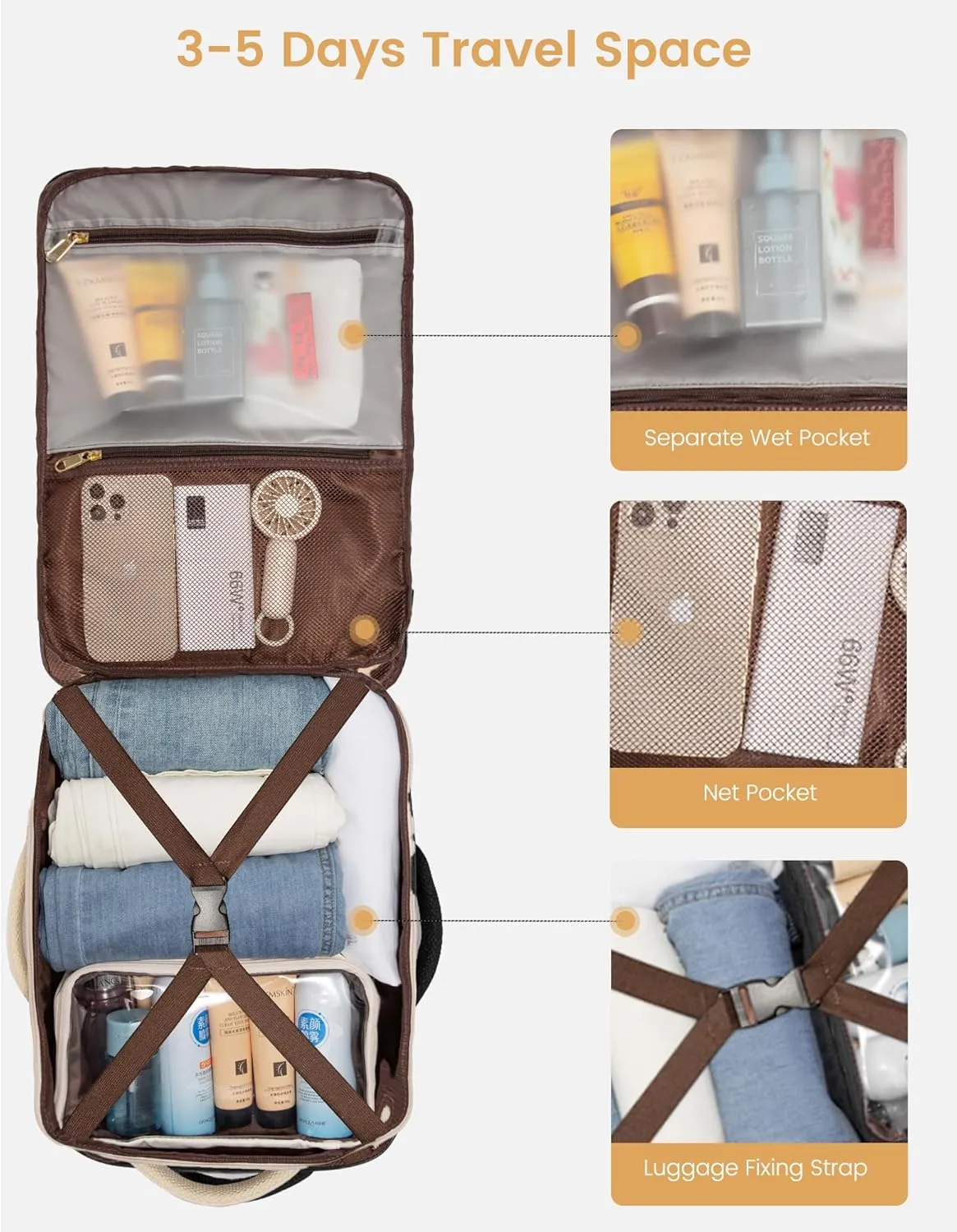 LOVEVOOK Travel Backpack for Women,35L Carry On Backpack Flight Approved with 3 Packing Cubes,TSA Personal Item Travel Bag Fits 15.6” Laptop,Weekender Hiking Business Luggage Daypack Beige