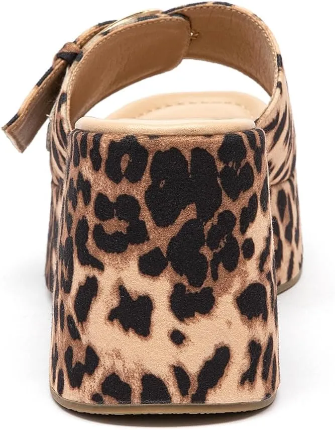 Lryweisy Women Suede Platform Sandals Adjustable Buckle Wedges Heels Leopard Slide Sandals