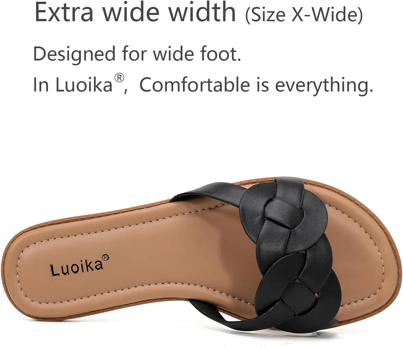 Luoika Women's Wide Width Flat Slides Sandals, Casual Comfortable Summer Beach Shoes Slip on Slide Sandal for Women.