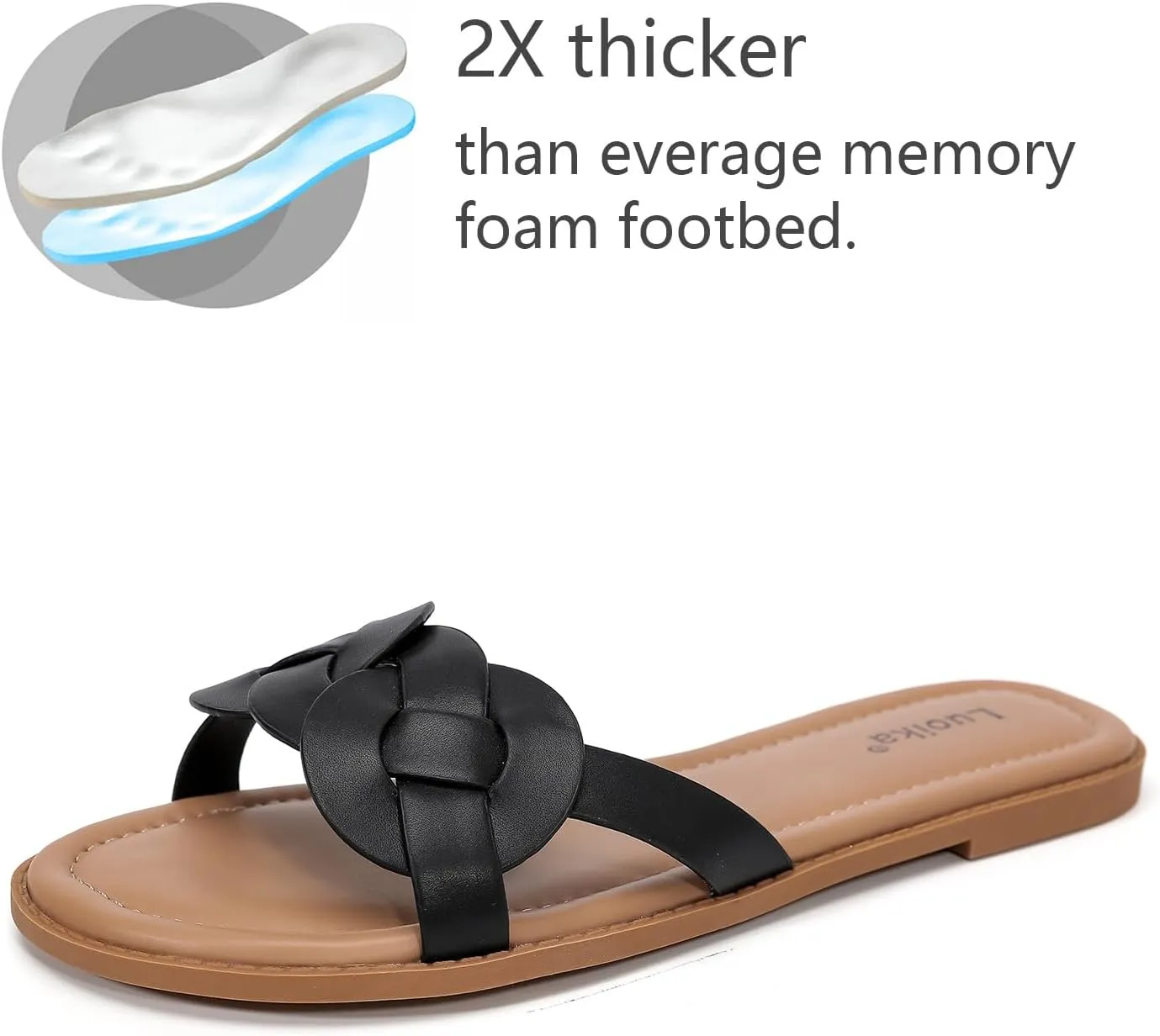 Luoika Women's Wide Width Flat Slides Sandals, Casual Comfortable Summer Beach Shoes Slip on Slide Sandal for Women.