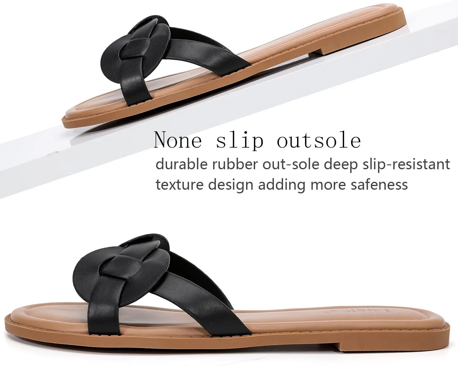 Luoika Women's Wide Width Flat Slides Sandals, Casual Comfortable Summer Beach Shoes Slip on Slide Sandal for Women.