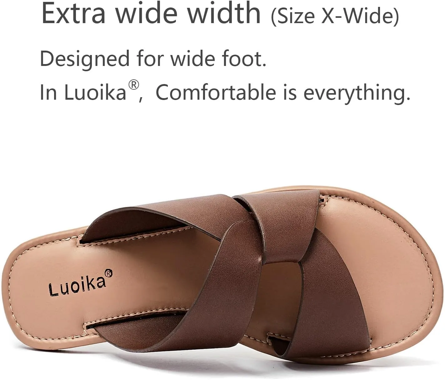 Luoika Women's Wide Width Flat Slides Sandals, Strapy Slide Sandal Slip on Dressy Summer Shoes for Women.