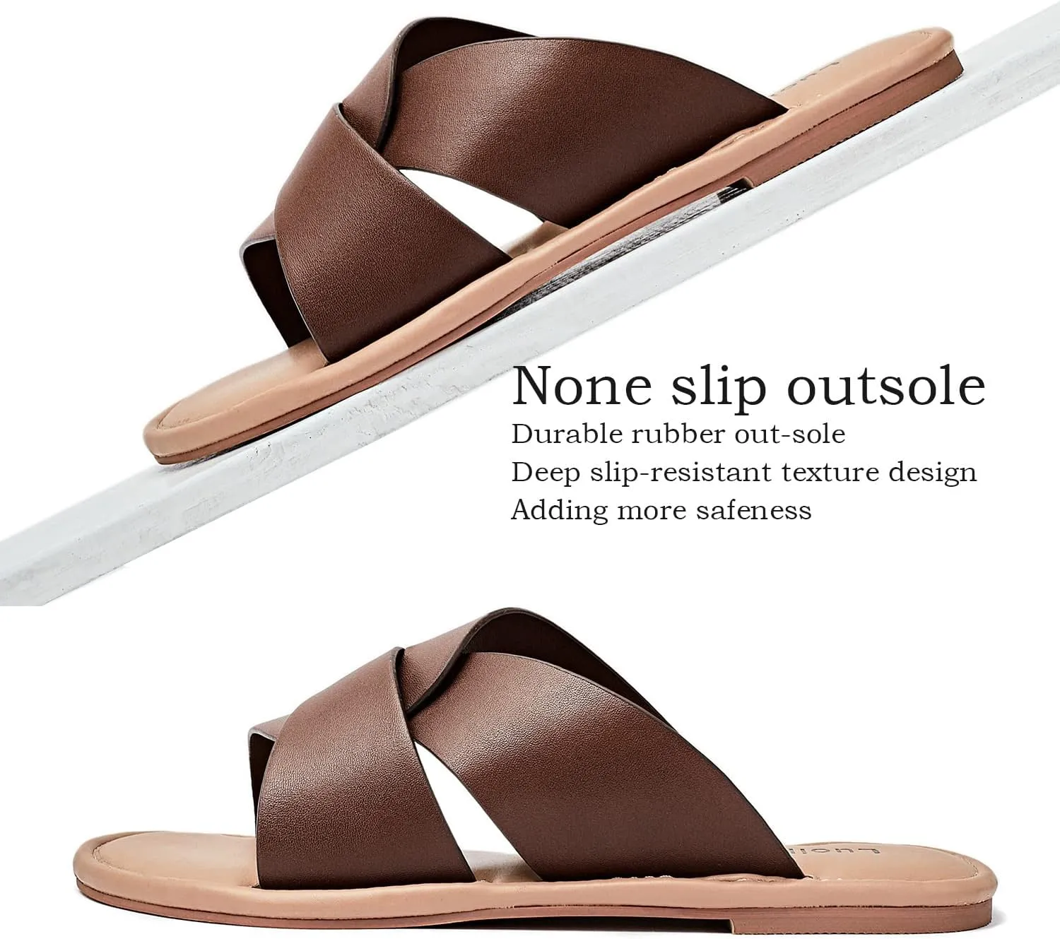 Luoika Women's Wide Width Flat Slides Sandals, Strapy Slide Sandal Slip on Dressy Summer Shoes for Women.