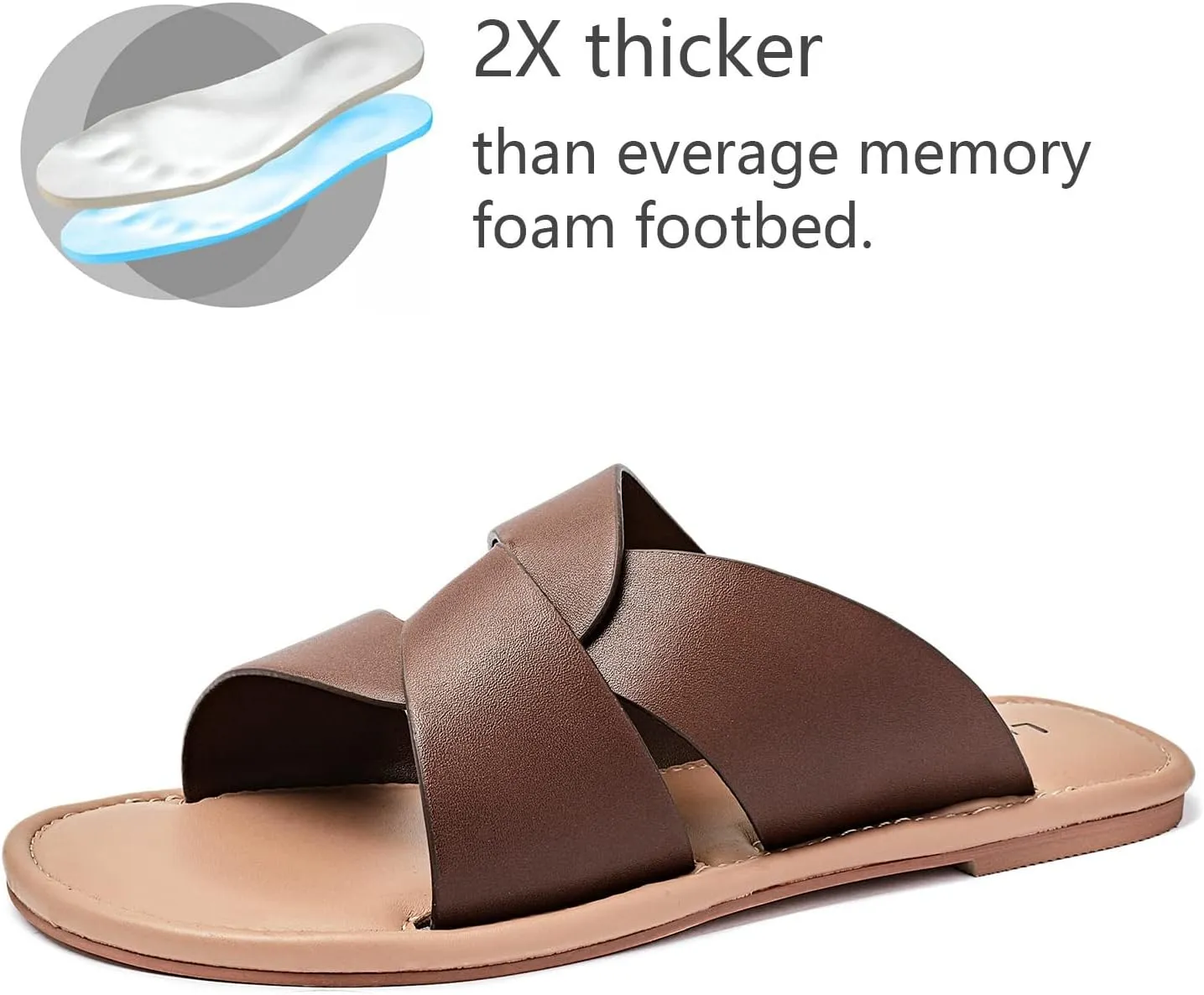 Luoika Women's Wide Width Flat Slides Sandals, Strapy Slide Sandal Slip on Dressy Summer Shoes for Women.