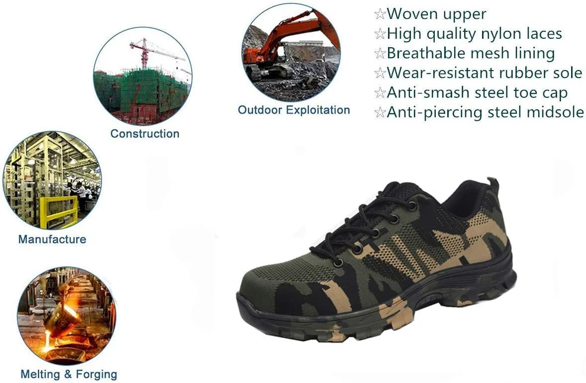 Luolocsn Women's Work Steel Toe Shoe Camo Safety Shoe for Men Lightweight Industrial & Construction Shoes
