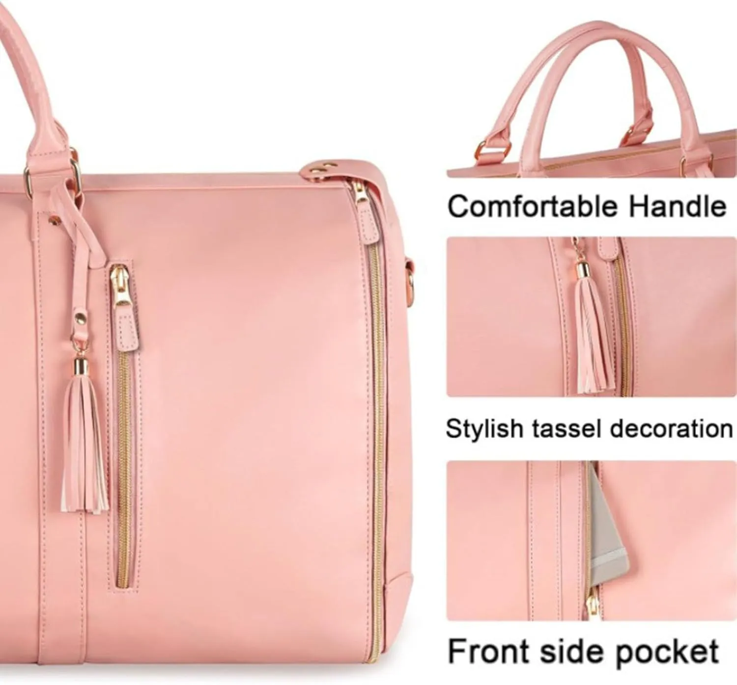 Luxe Mega Bag, Jenni Bag Travel Bag With Wheels, PU Leather 2 in 1 Hanging Suitcase Travel Bags, Waterproof Convertible Garment Bags for Travel with Shoe Pouch (Pink)