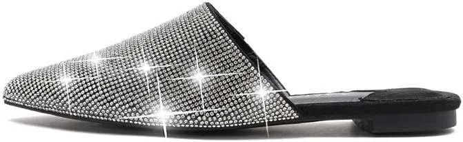 MACKIN J 327-1 Women's Pointed Toe Mules Slip On Rhinestones Slides Dress Flats