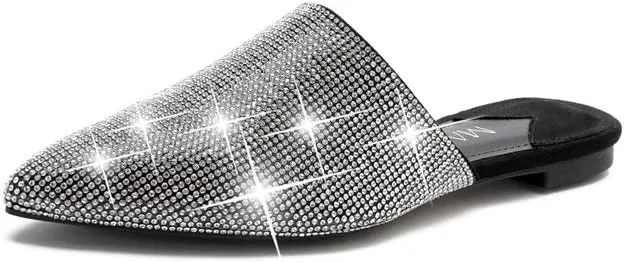 MACKIN J 327-1 Women's Pointed Toe Mules Slip On Rhinestones Slides Dress Flats
