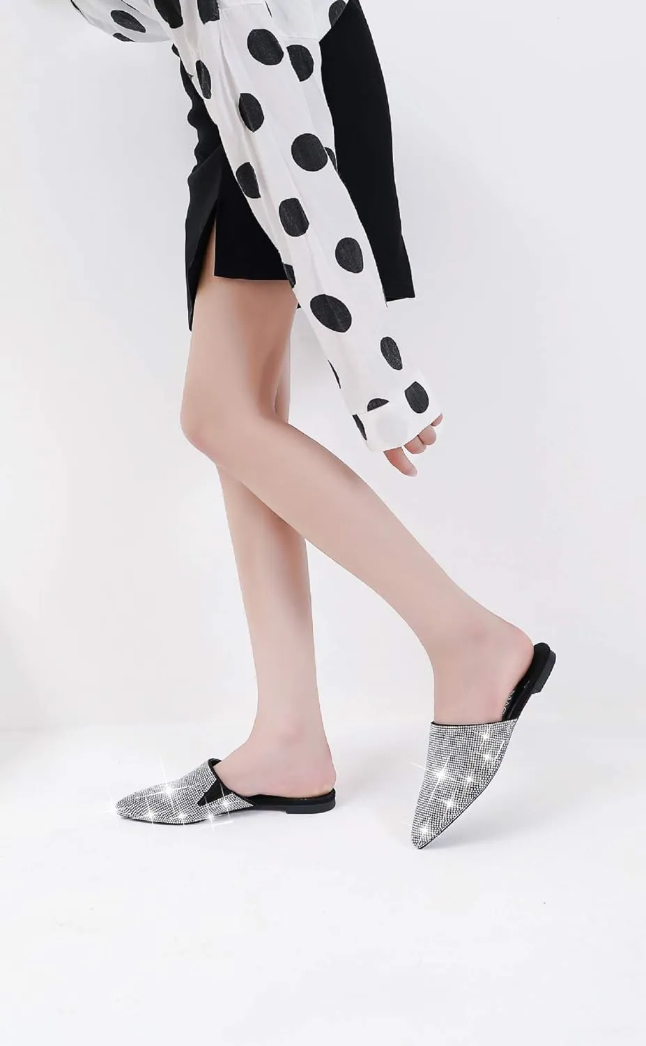 MACKIN J 327-1 Women's Pointed Toe Mules Slip On Rhinestones Slides Dress Flats