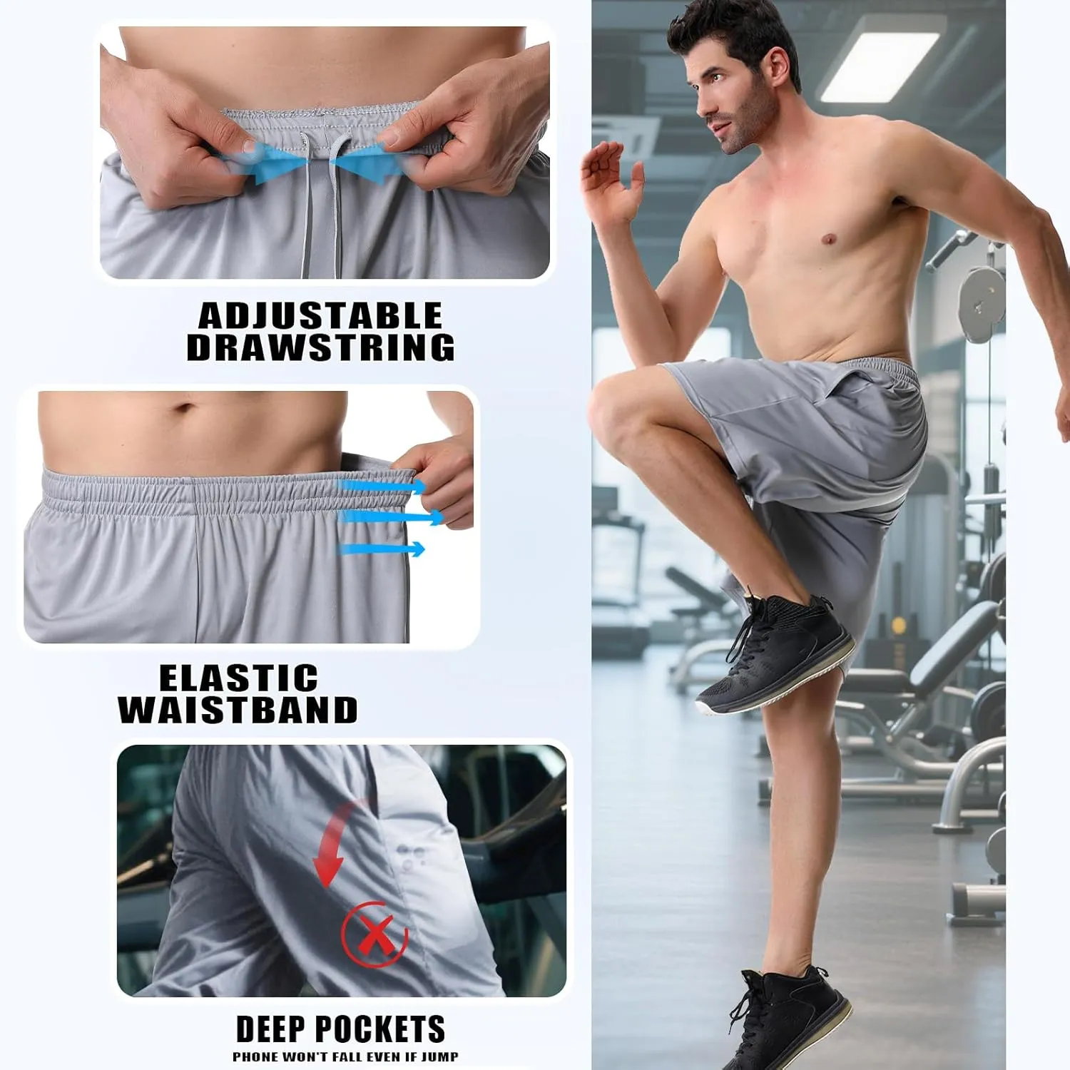 Mans Athletic Gym Shorts - Quick Dry Lightweight Training Shorts
