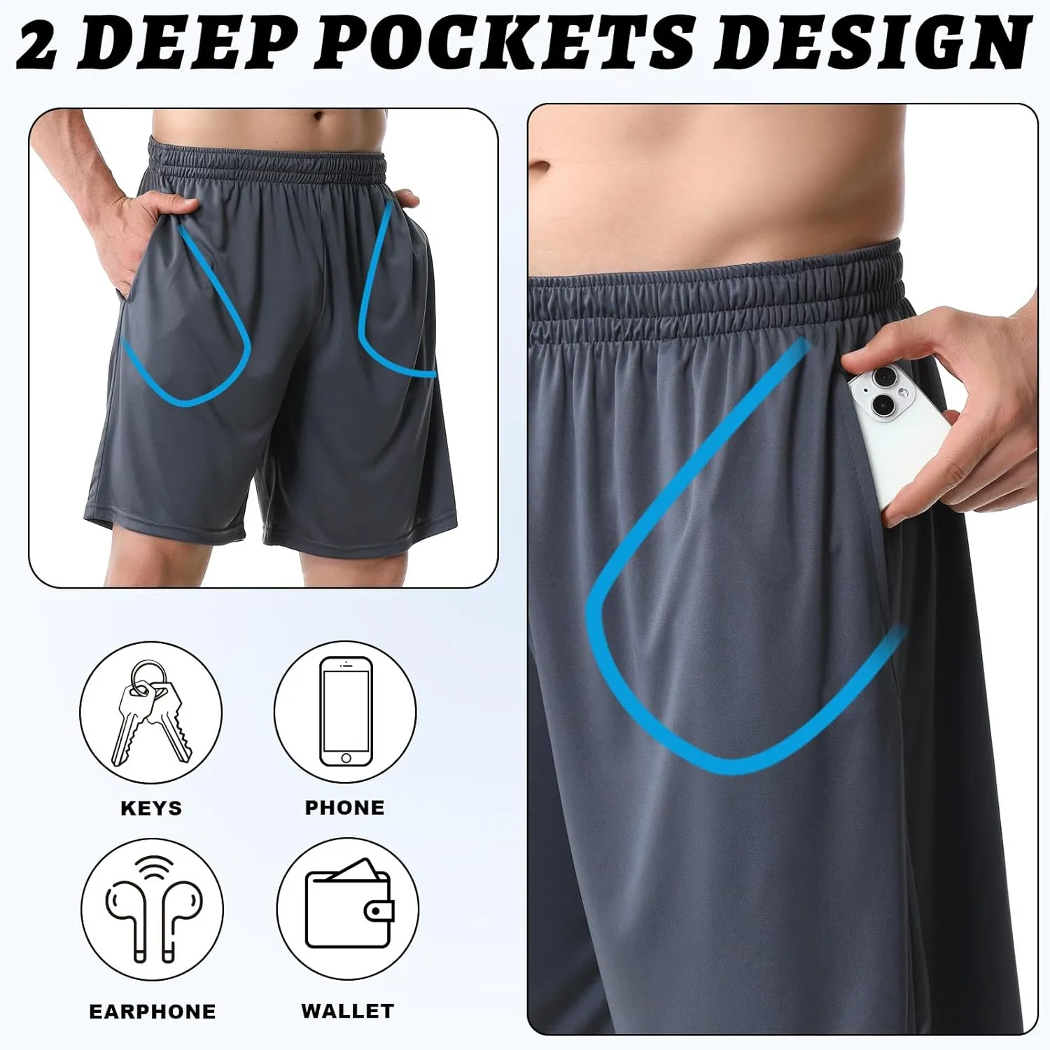 Mans Athletic Gym Shorts - Quick Dry Lightweight Training Shorts