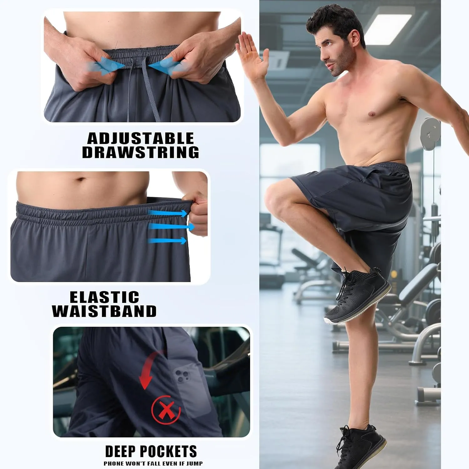 Mans Athletic Gym Shorts - Quick Dry Lightweight Training Shorts