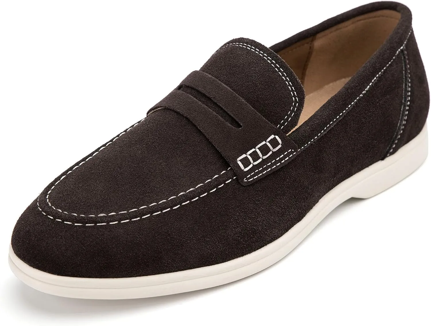 Meijiana Men's Genuine Leather Loafers Slip-On Moccasins Suede Dress Shoes, Lightweight and Breathable with Rubber Sole Stylish Mens Loafers