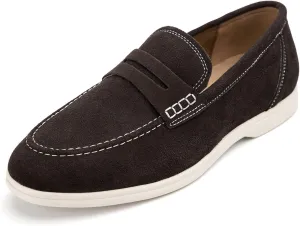 Meijiana Men's Genuine Leather Loafers Slip-On Moccasins Suede Dress Shoes, Lightweight and Breathable with Rubber Sole Stylish Mens Loafers