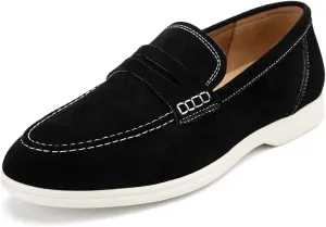 Meijiana Men's Genuine Leather Loafers Slip-On Moccasins Suede Dress Shoes, Lightweight and Breathable with Rubber Sole Stylish Mens Loafers