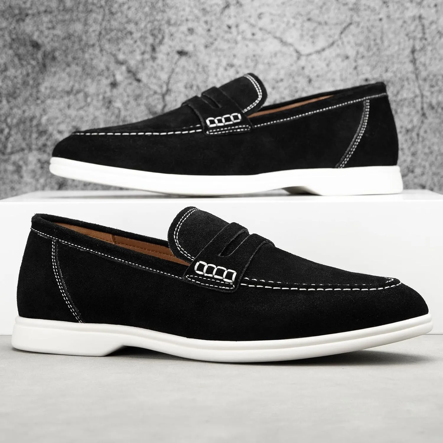 Meijiana Men's Genuine Leather Loafers Slip-On Moccasins Suede Dress Shoes, Lightweight and Breathable with Rubber Sole Stylish Mens Loafers
