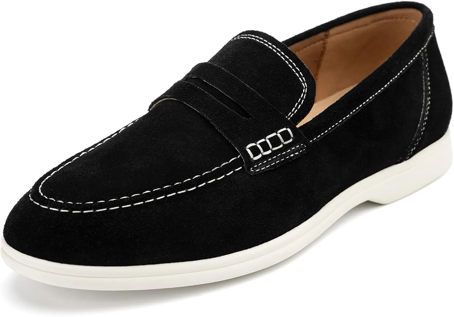Meijiana Men's Genuine Leather Loafers Slip-On Moccasins Suede Dress Shoes, Lightweight and Breathable with Rubber Sole Stylish Mens Loafers
