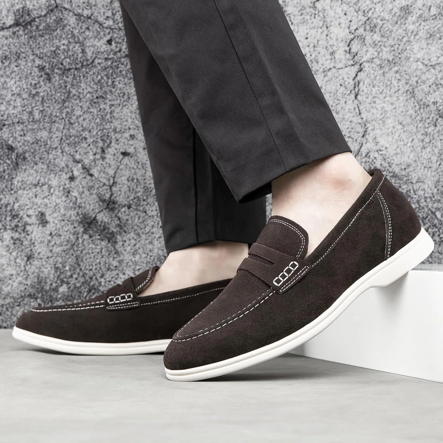 Meijiana Men's Genuine Leather Loafers Slip-On Moccasins Suede Dress Shoes, Lightweight and Breathable with Rubber Sole Stylish Mens Loafers