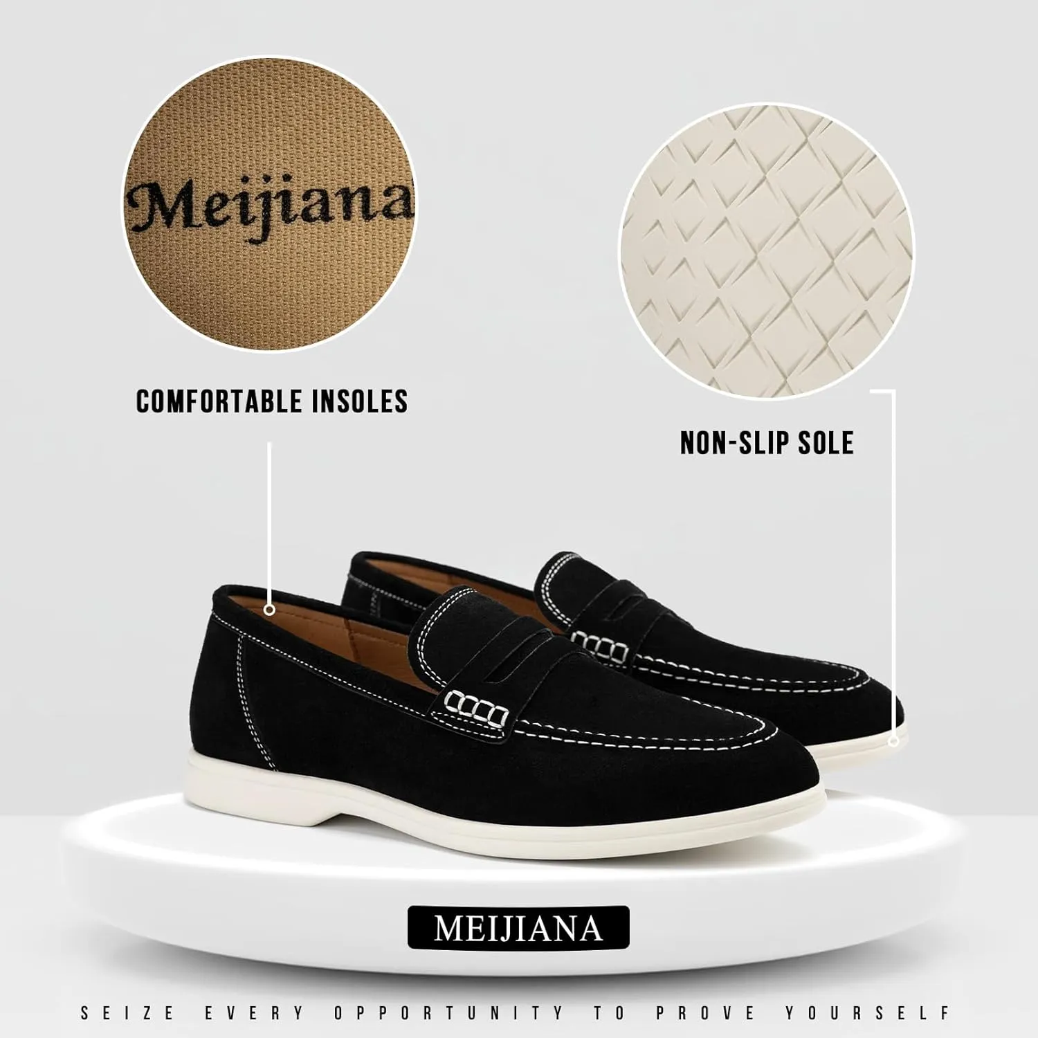 Meijiana Men's Genuine Leather Loafers Slip-On Moccasins Suede Dress Shoes, Lightweight and Breathable with Rubber Sole Stylish Mens Loafers