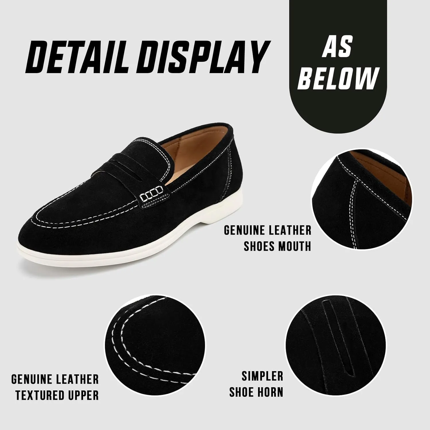 Meijiana Men's Genuine Leather Loafers Slip-On Moccasins Suede Dress Shoes, Lightweight and Breathable with Rubber Sole Stylish Mens Loafers