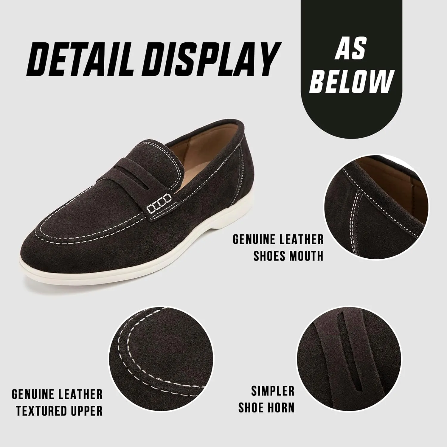 Meijiana Men's Genuine Leather Loafers Slip-On Moccasins Suede Dress Shoes, Lightweight and Breathable with Rubber Sole Stylish Mens Loafers