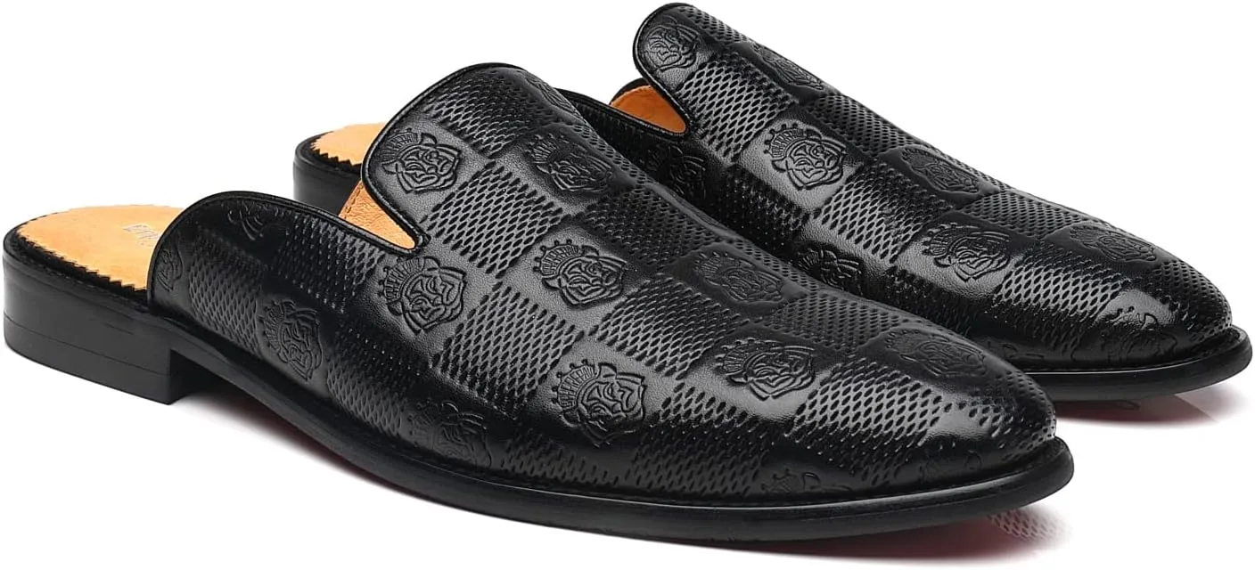 Mens Backless Loafers Genuine Leather Mules Shoes