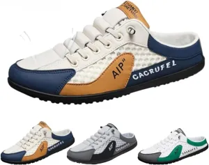Men's Backless Sneakers, Mesh Trendy Slip On Mule Sneakers, Closed Toe Half Drag Sneakers Anti-Slip Walking Shoes