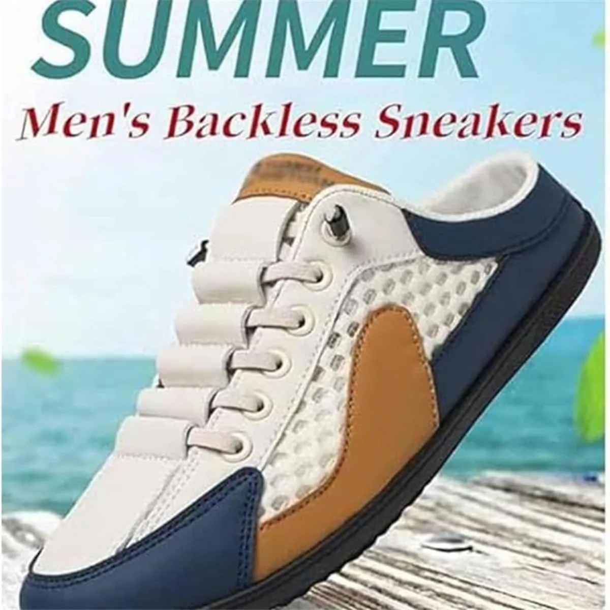 Men's Backless Sneakers, Mesh Trendy Slip On Mule Sneakers, Closed Toe Half Drag Sneakers Anti-Slip Walking Shoes