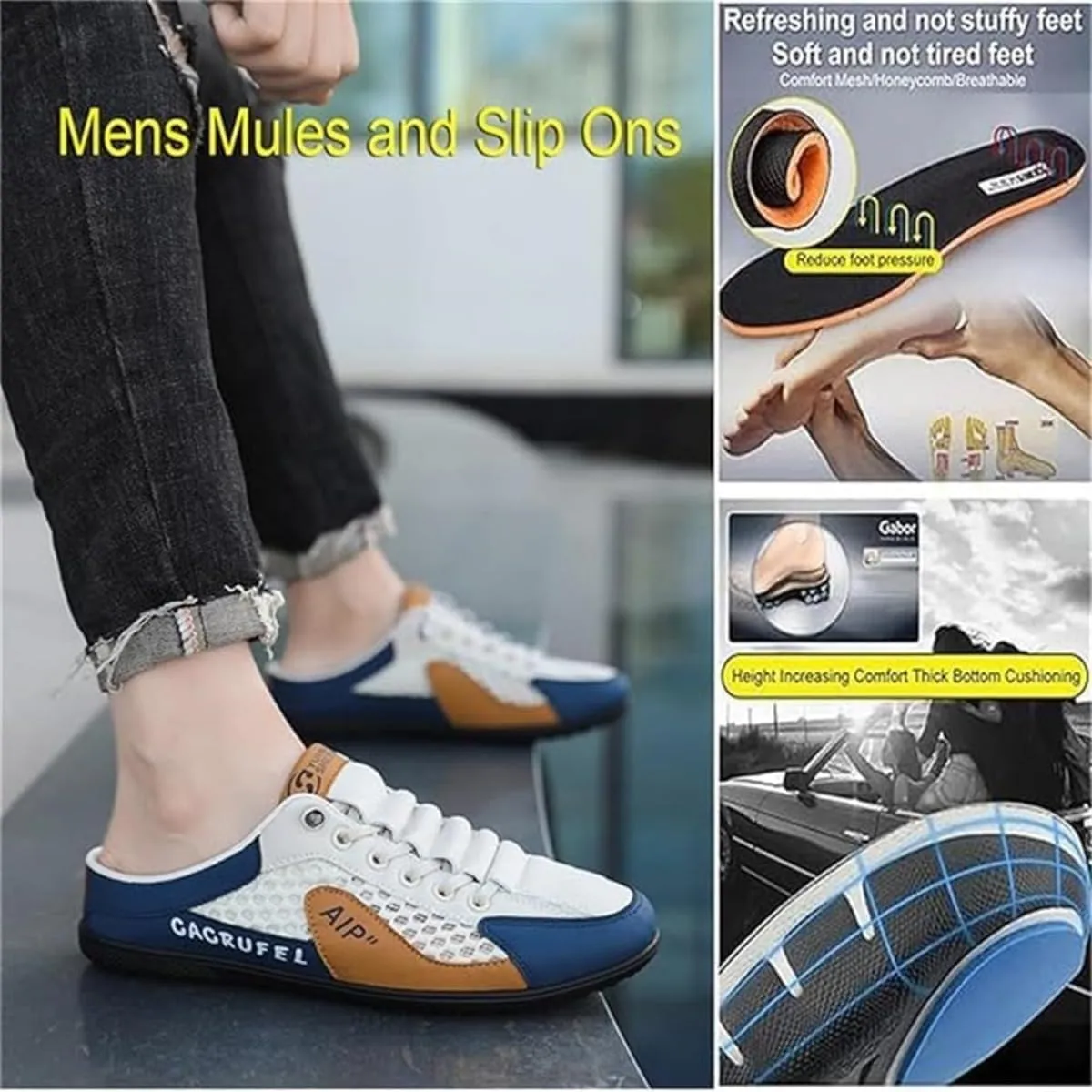 Men's Backless Sneakers, Mesh Trendy Slip On Mule Sneakers, Closed Toe Half Drag Sneakers Anti-Slip Walking Shoes