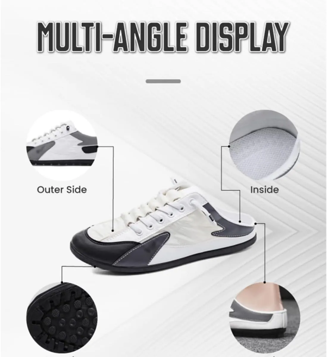 Men's Backless Sneakers, Mesh Trendy Slip On Mule Sneakers, Closed Toe Half Drag Sneakers Anti-Slip Walking Shoes