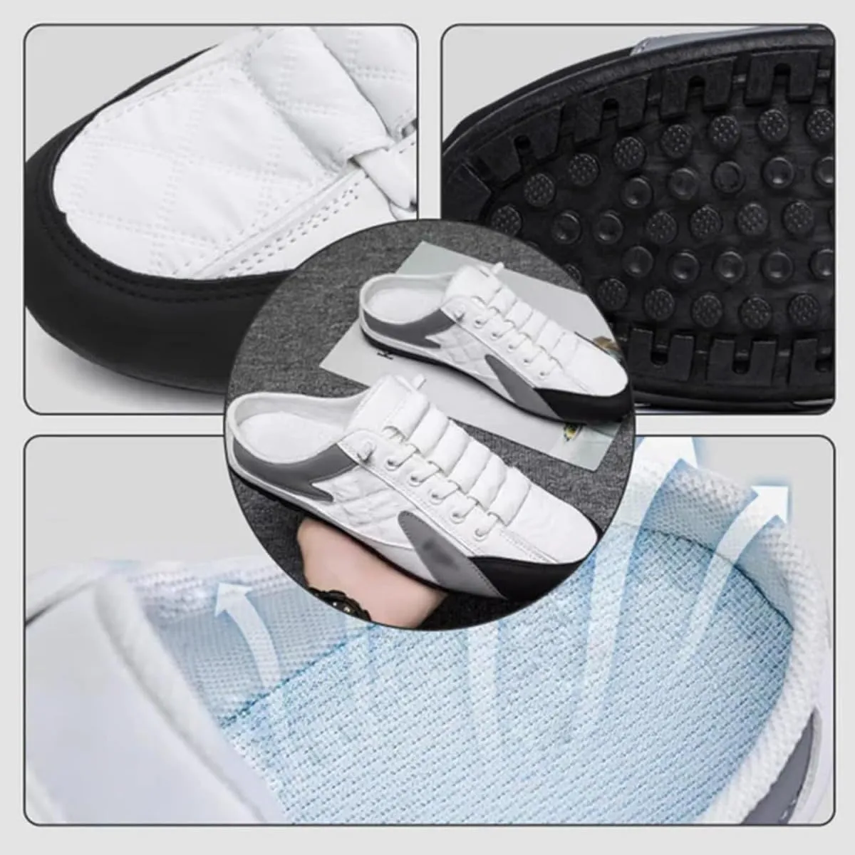 Men's Backless Sneakers, Mesh Trendy Slip On Mule Sneakers, Closed Toe Half Drag Sneakers Anti-Slip Walking Shoes