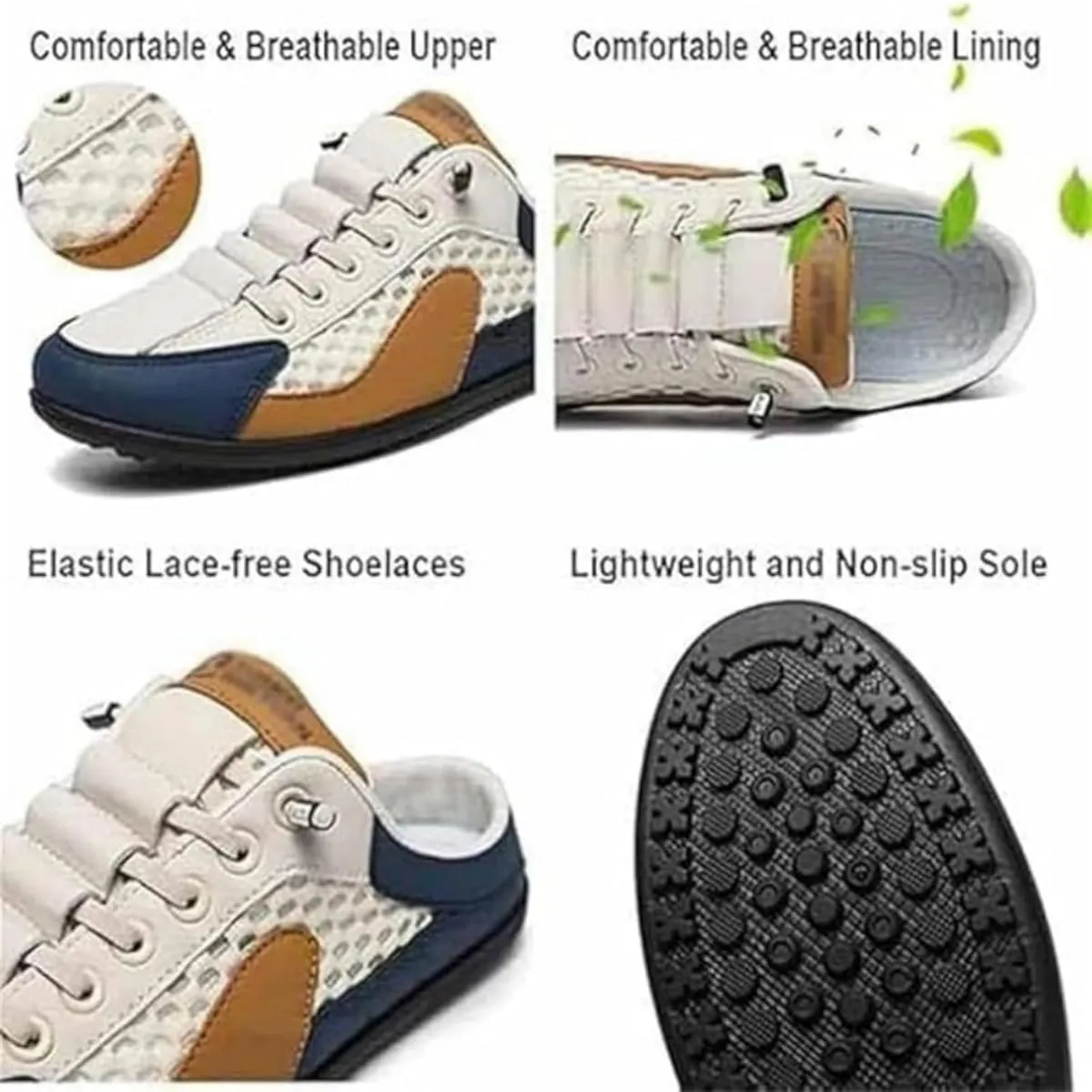 Men's Backless Sneakers, Mesh Trendy Slip On Mule Sneakers, Closed Toe Half Drag Sneakers Anti-Slip Walking Shoes