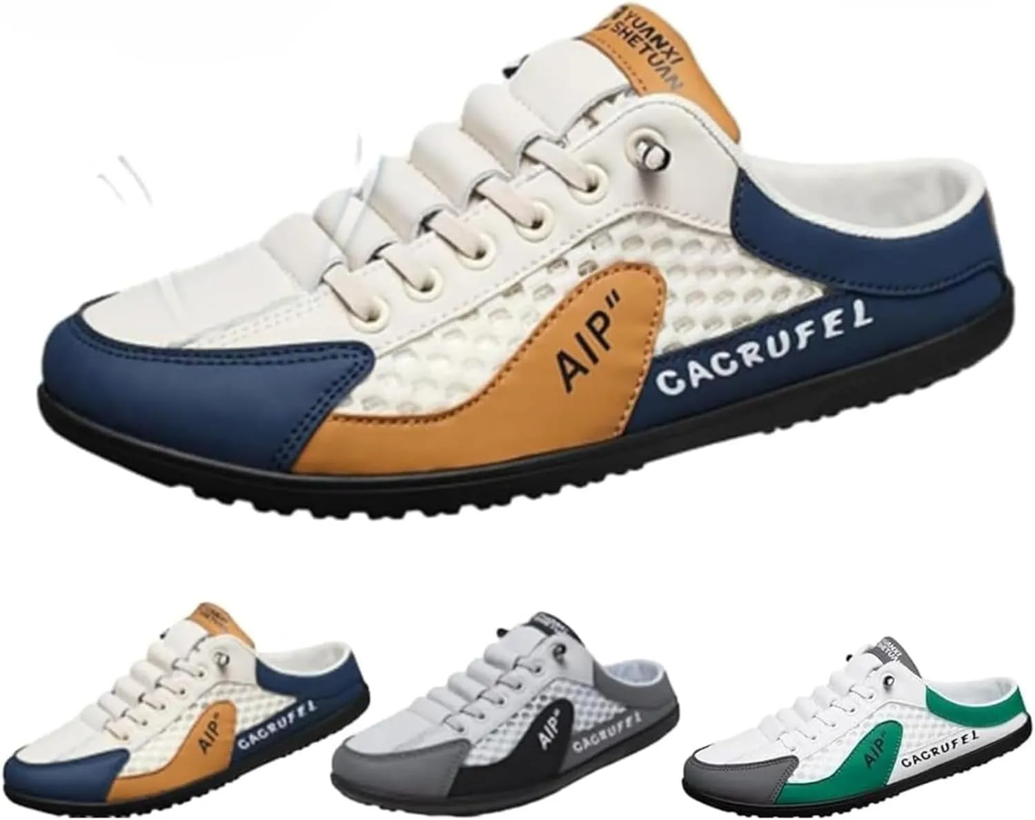 Men's Backless Sneakers, Mesh Trendy Slip On Mule Sneakers, Closed Toe Half Drag Sneakers Anti-Slip Walking Shoes