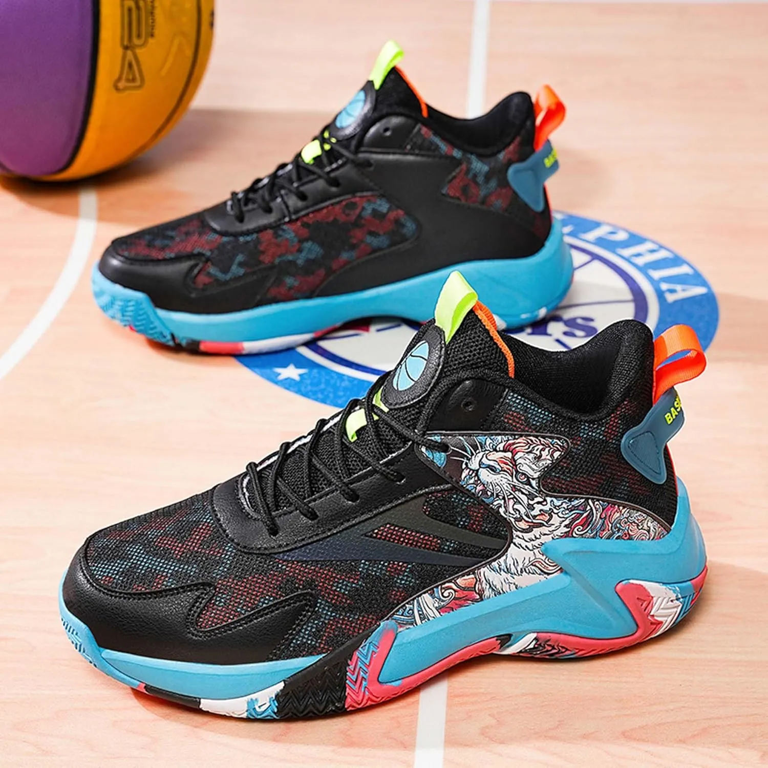Men's Basketball Shoes High Top Sneakers Fashion Comfortable Street Casual Walking Shoes Non-Slip Training Running Shoes Breathable Fitness Sports Tennis Shoes