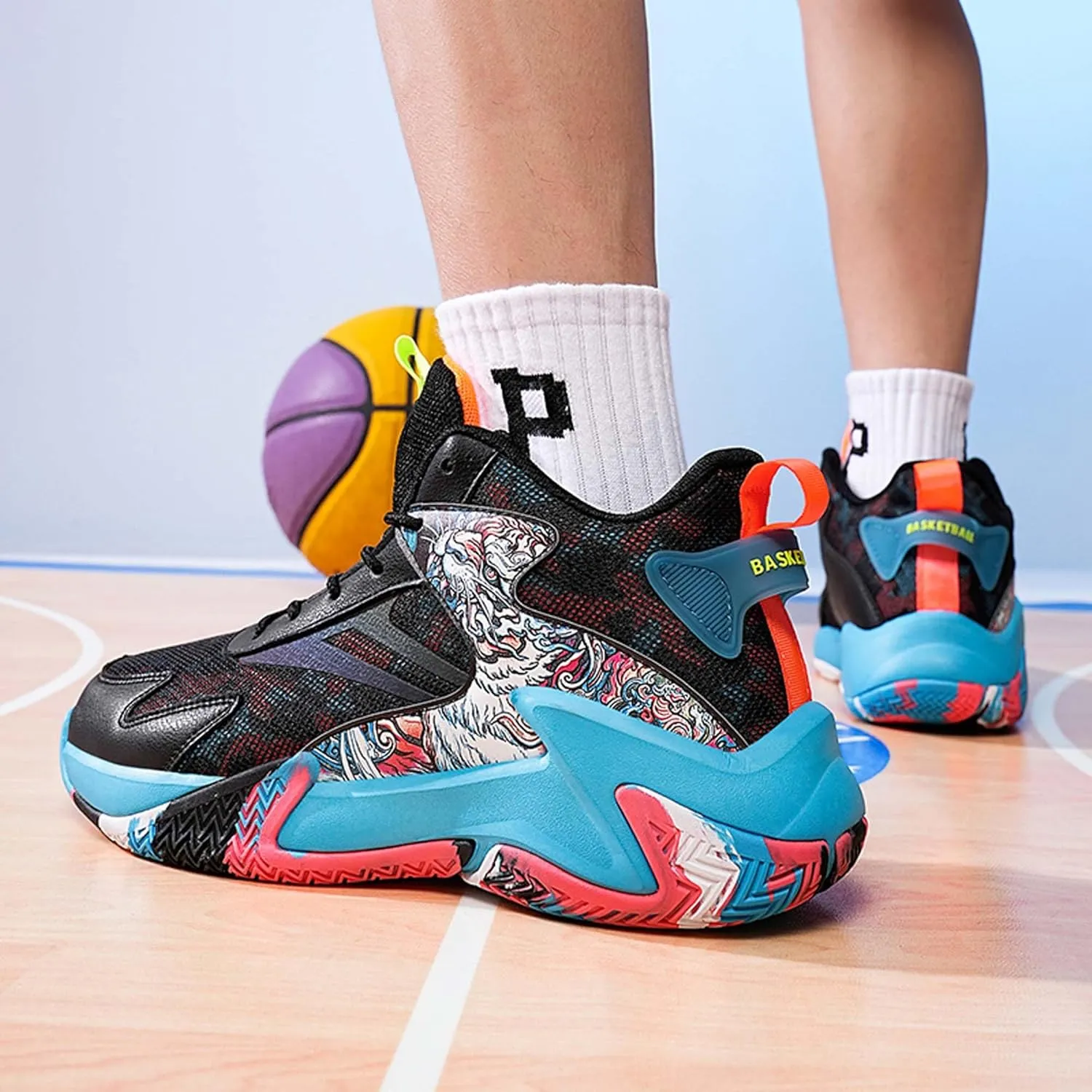 Men's Basketball Shoes High Top Sneakers Fashion Comfortable Street Casual Walking Shoes Non-Slip Training Running Shoes Breathable Fitness Sports Tennis Shoes