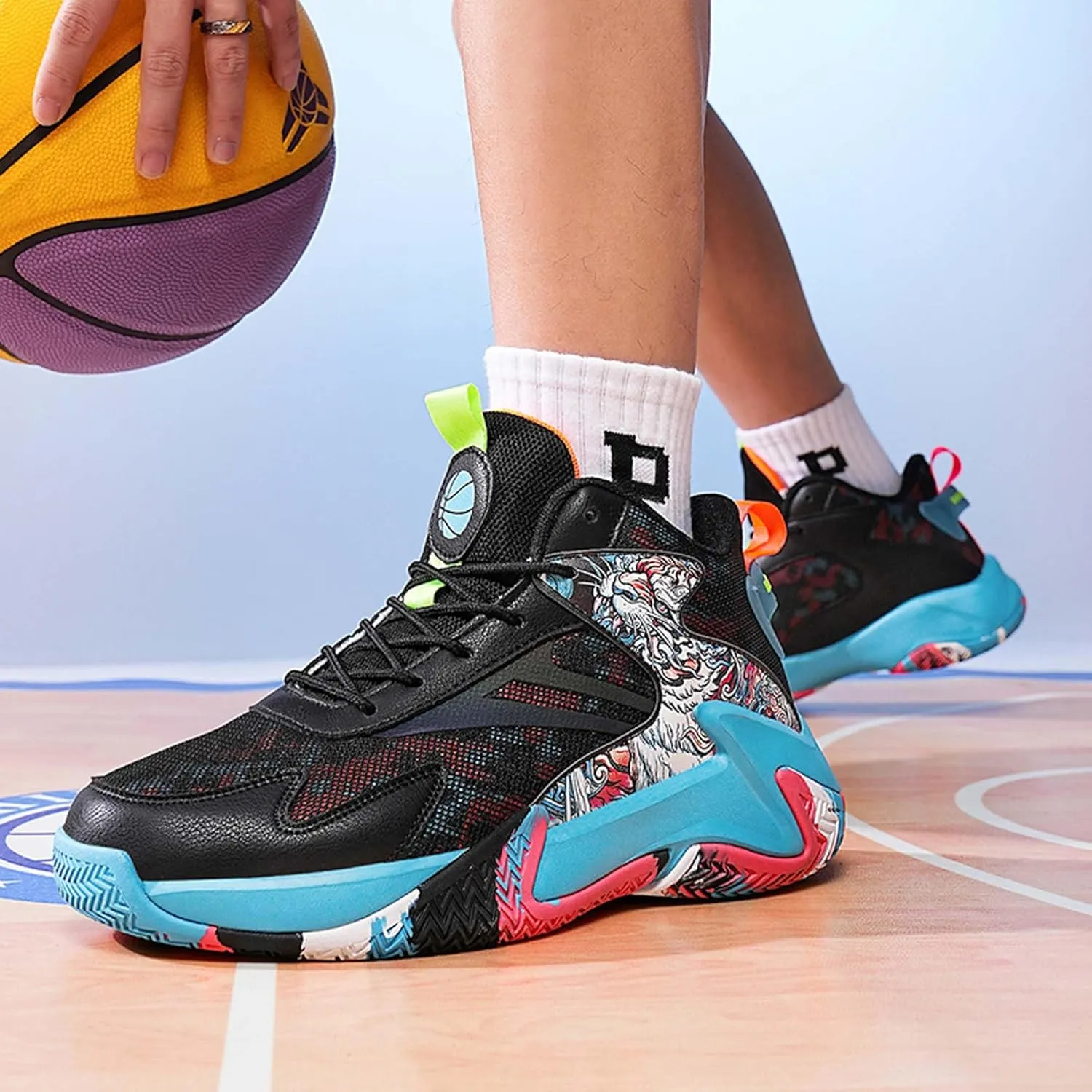 Men's Basketball Shoes High Top Sneakers Fashion Comfortable Street Casual Walking Shoes Non-Slip Training Running Shoes Breathable Fitness Sports Tennis Shoes
