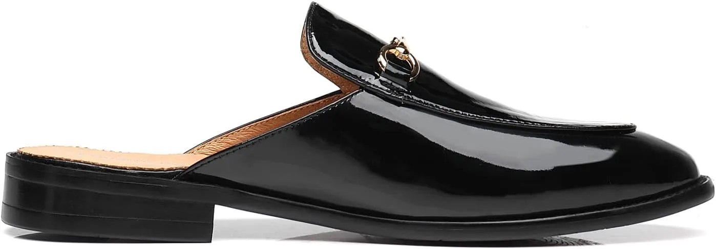 Mens Black Backless Loafers Genuine Leather Mules Shoes