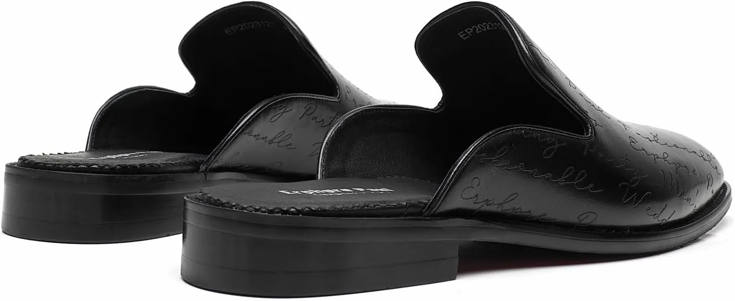 Mens Black Backless Loafers Genuine Leather Mules Shoes