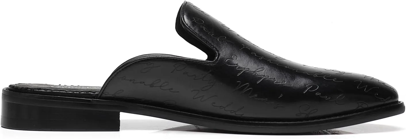Mens Black Backless Loafers Genuine Leather Mules Shoes
