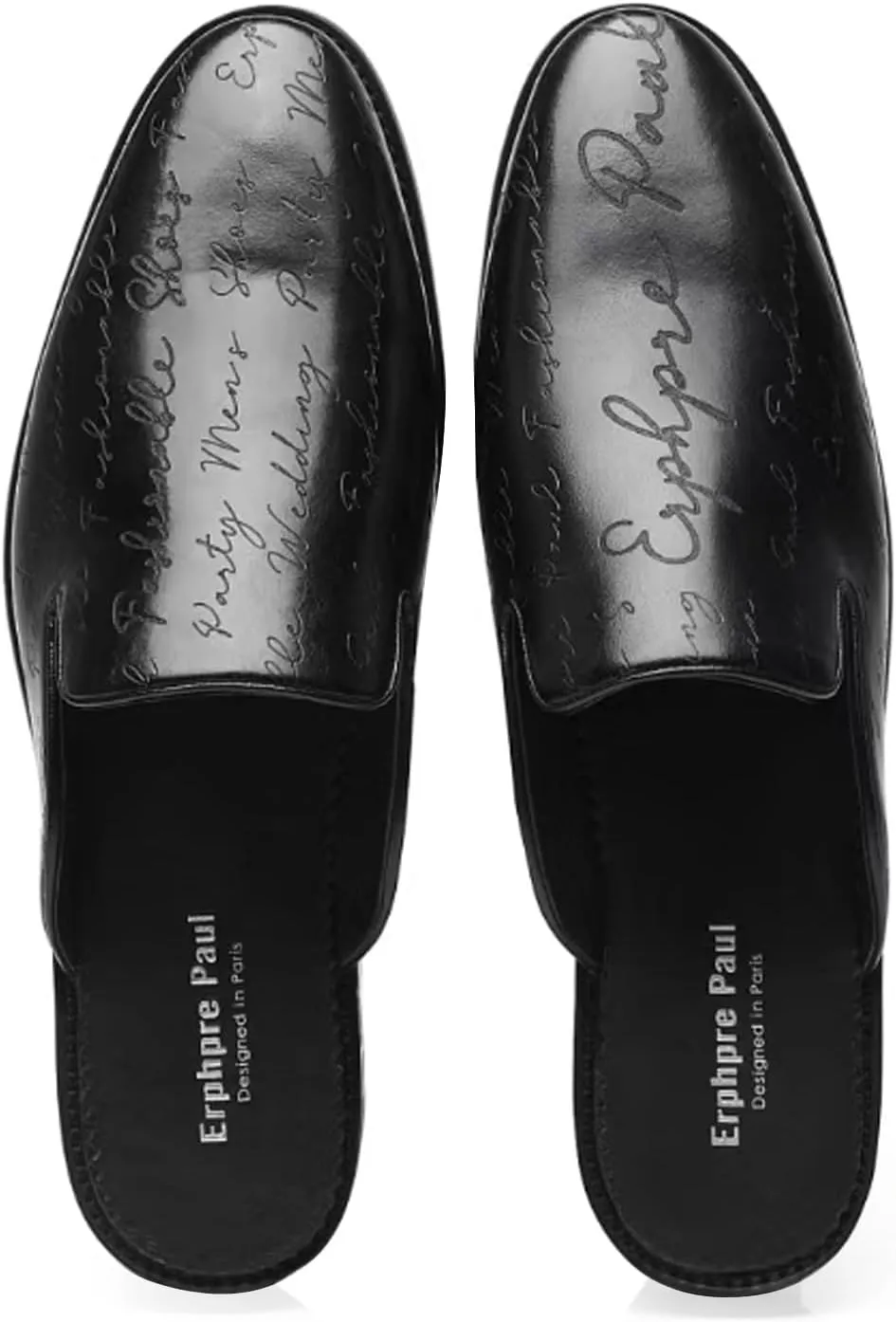 Mens Black Backless Loafers Genuine Leather Mules Shoes