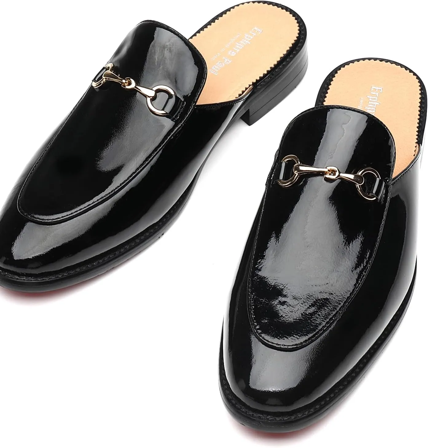 Mens Black Backless Loafers Genuine Leather Mules Shoes