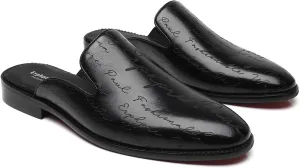 Mens Black Backless Loafers Genuine Leather Mules Shoes