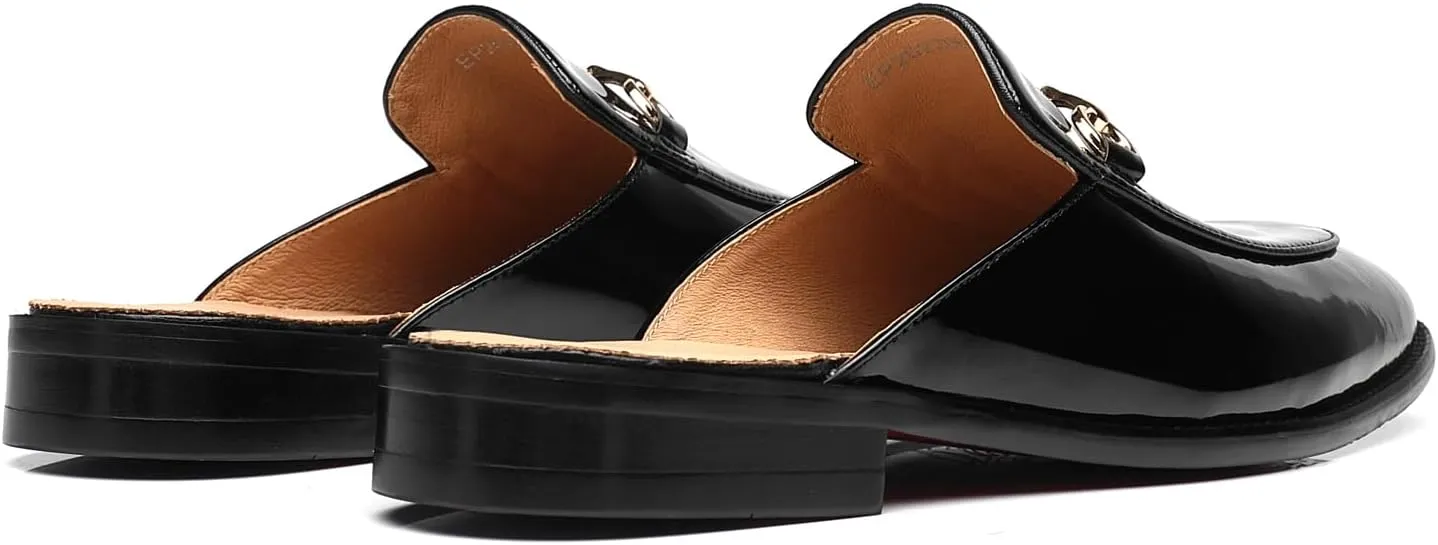 Mens Black Backless Loafers Genuine Leather Mules Shoes