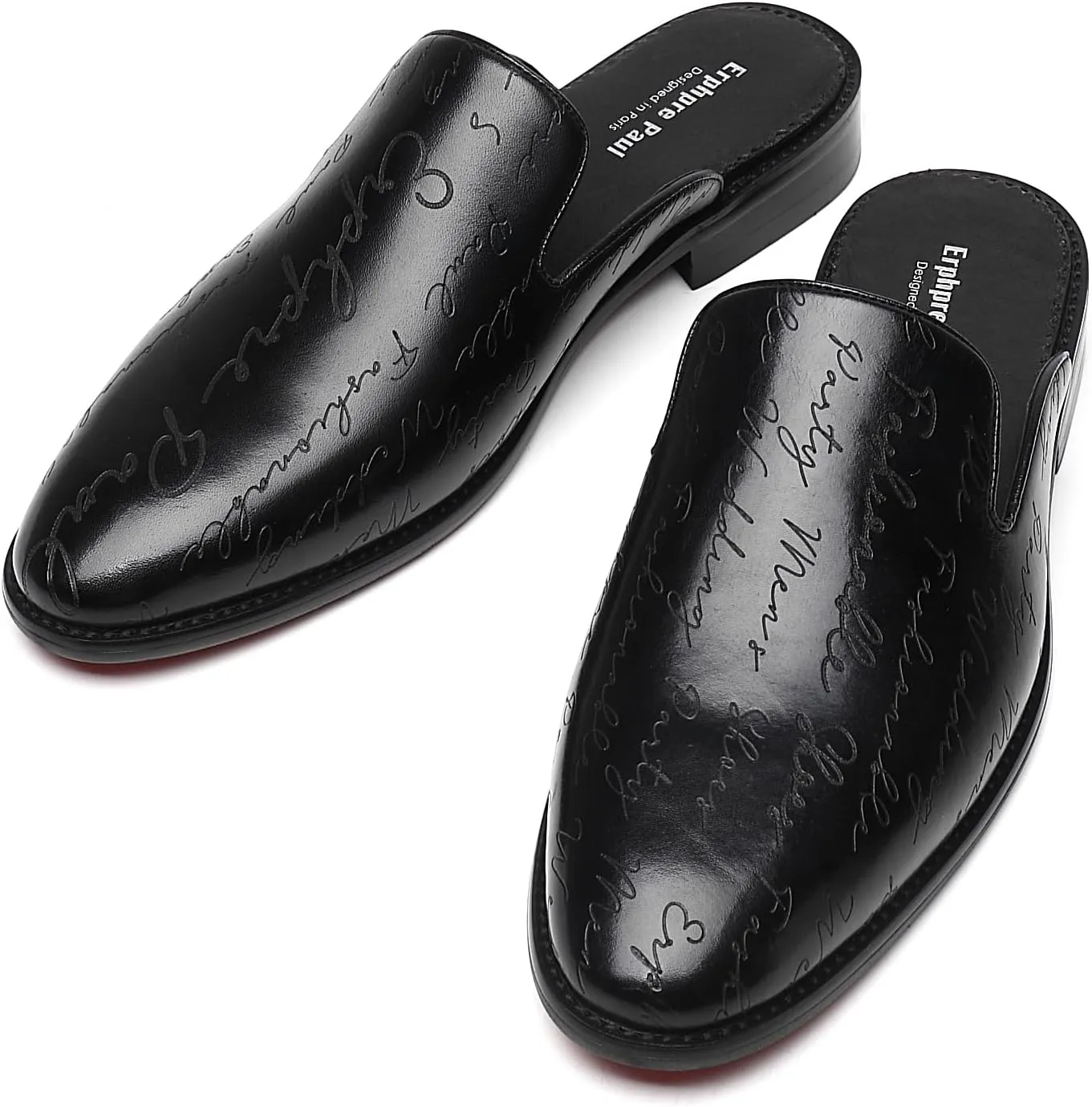 Mens Black Backless Loafers Genuine Leather Mules Shoes